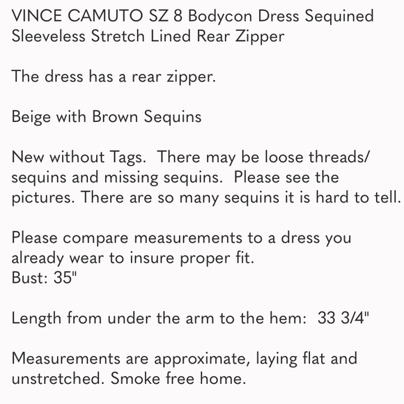 VINCE CAMUTO Bodycon Dress Sequined Sleeveless Stretch Lined Rear Zipper - Picture 10 of 10